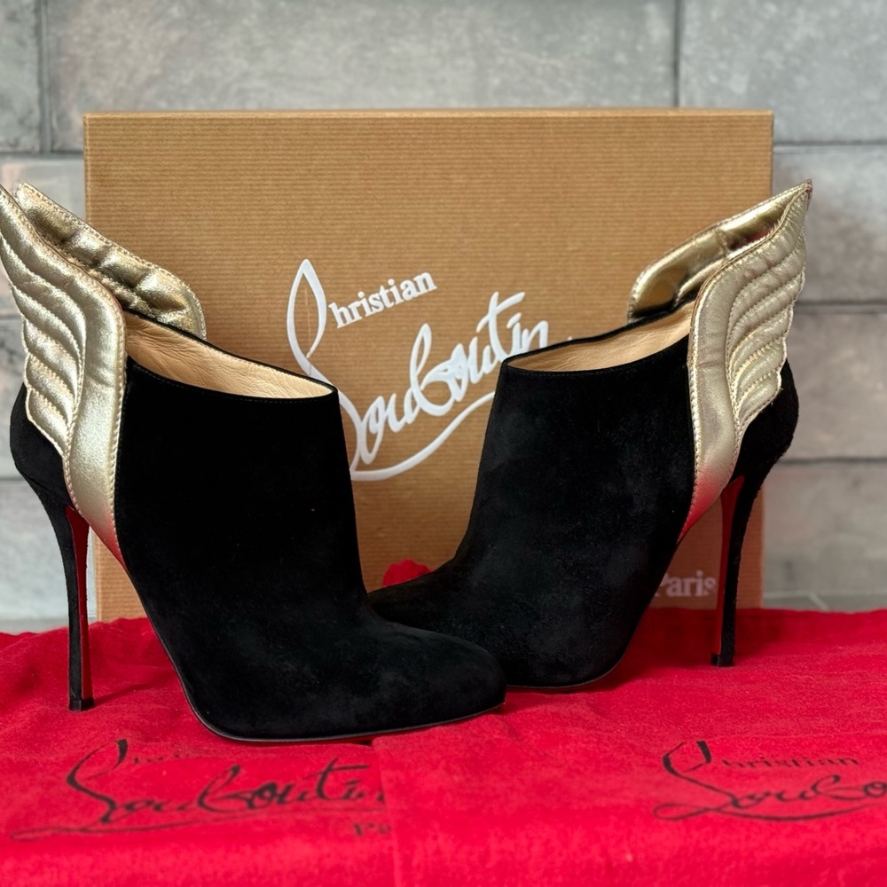 Christian Louboutin Black and Gold Heeled Boots